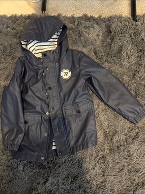 Kids Waterproof Hooded Raincoat with Striped Lining - Navy